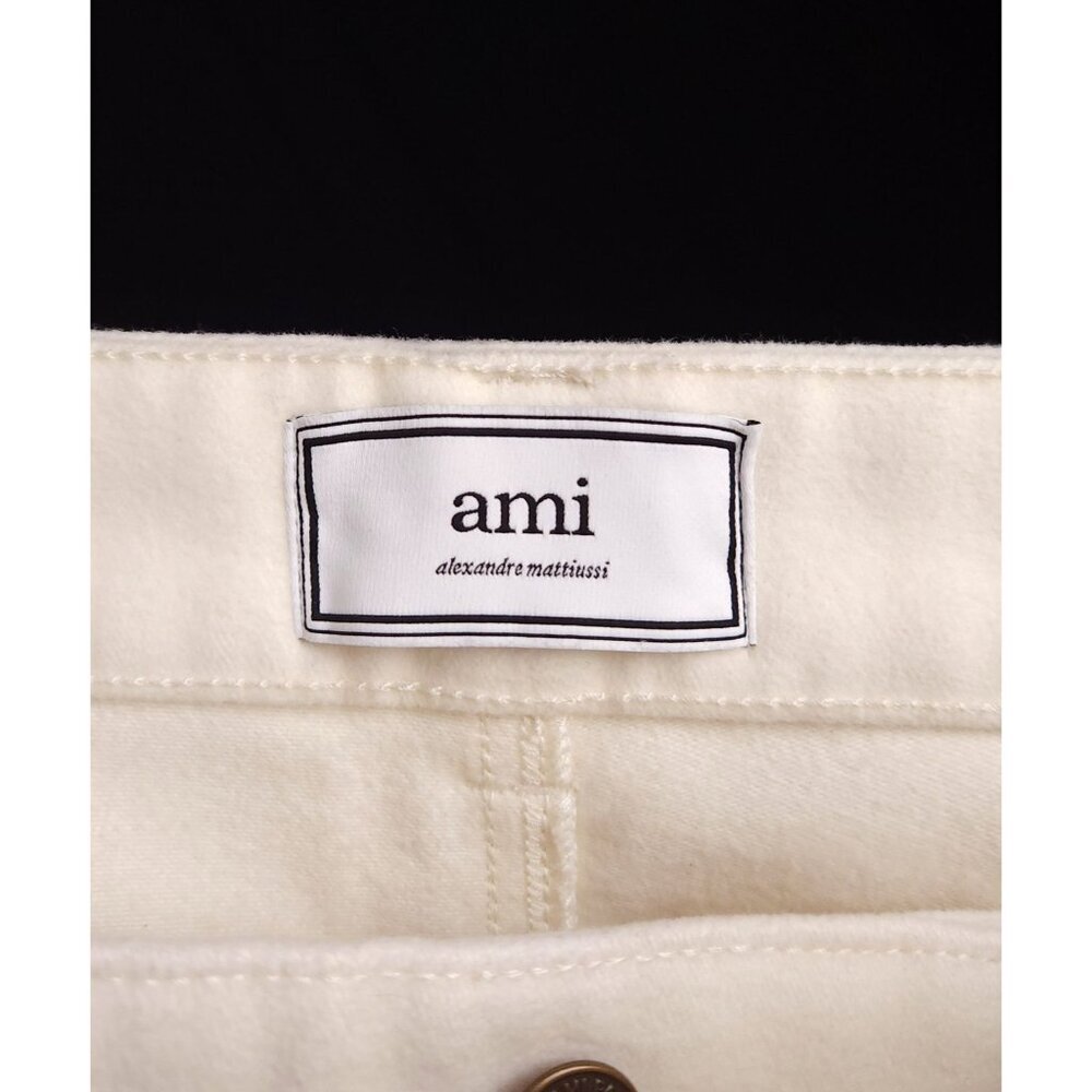 AMI Wide-Leg Brushed-Cotton Trousers Size L Mens Cream Moleskin $330 - Picture 12 of 16